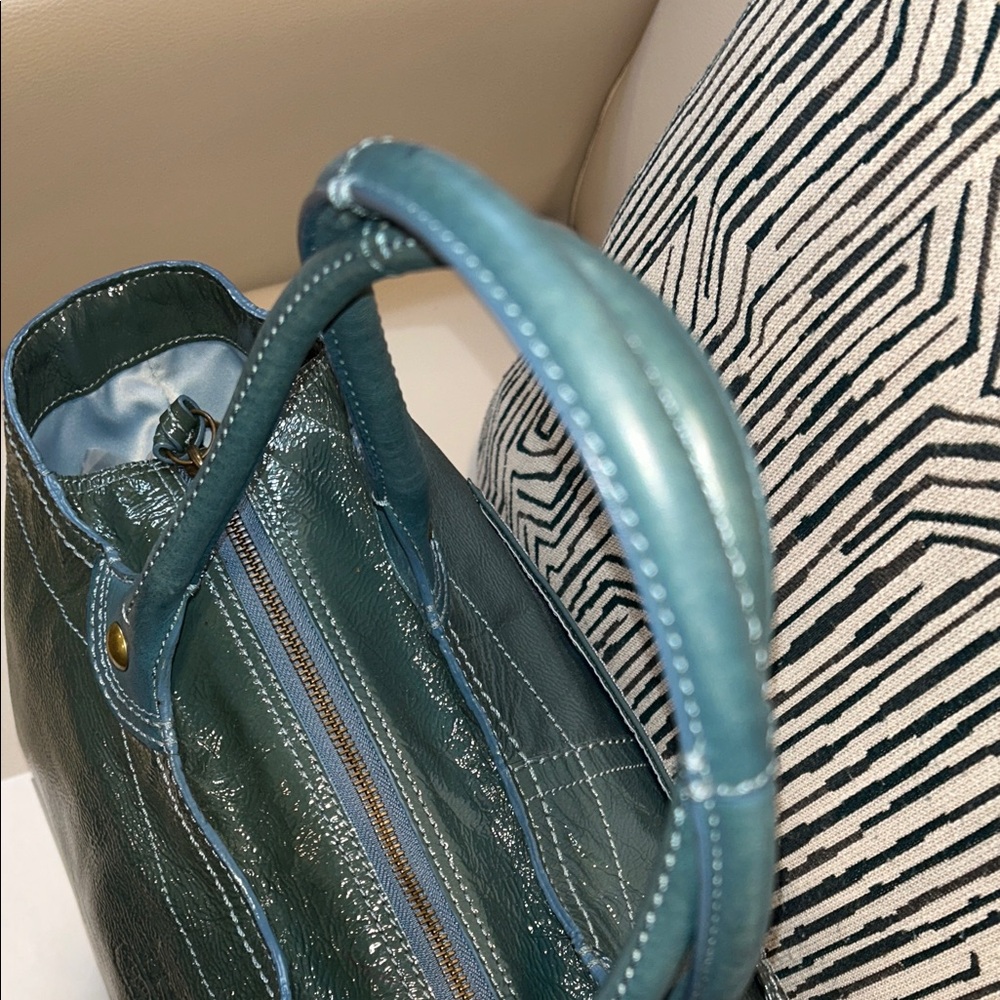 Coach Bleeker Teal Italian Cracked Leather Tote - Picture 6 of 17